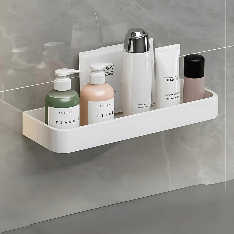 Nordic White No-Drill Bathroom Shelf - Wall Mounted Shower Organizer