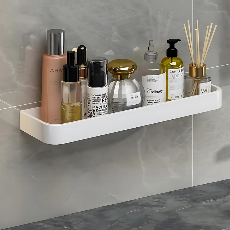 Nordic White No-Drill Bathroom Shelf - Wall Mounted Shower Organizer