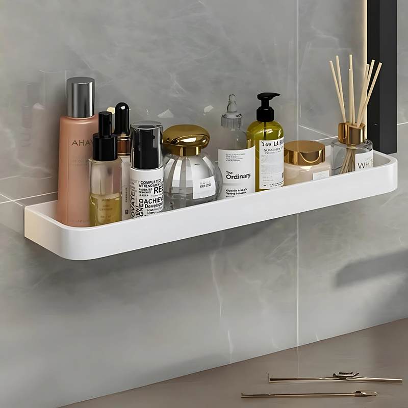 Nordic White No-Drill Bathroom Shelf - Wall Mounted Shower Organizer