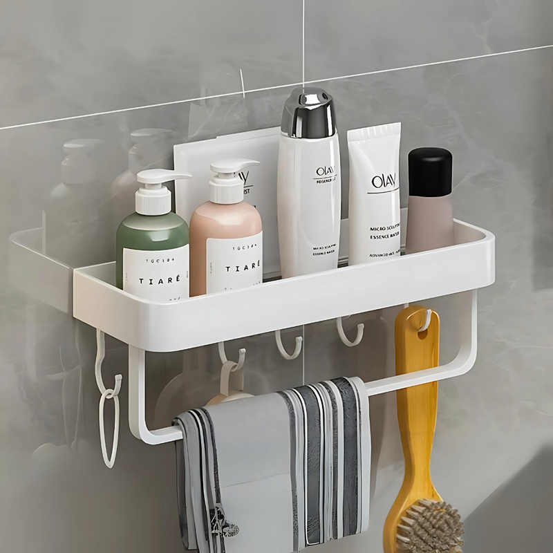 Nordic White No-Drill Bathroom Shelf - Wall Mounted Shower Organizer