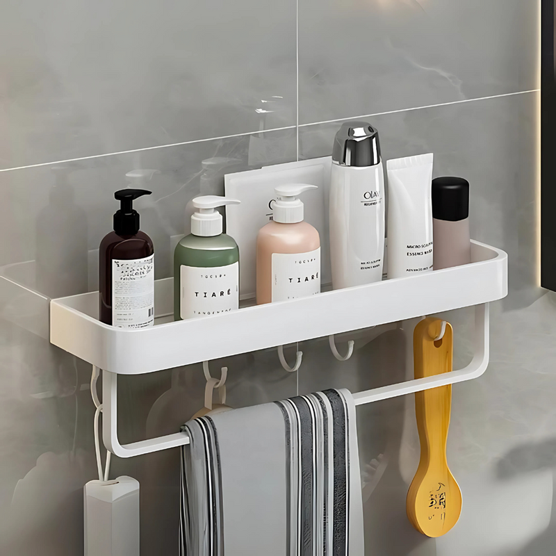 Nordic White No-Drill Bathroom Shelf - Wall Mounted Shower Organizer