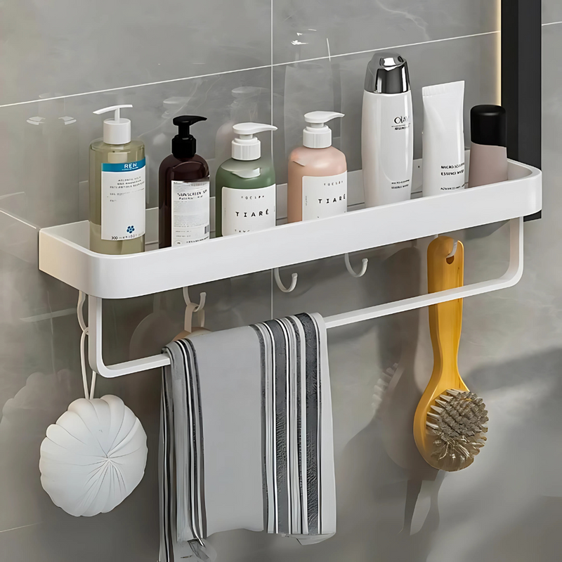 Nordic White No-Drill Bathroom Shelf - Wall Mounted Shower Organizer